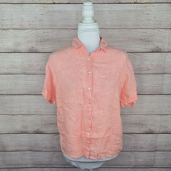 Cynthia Rowley Relaxed Lightweight Coral Button Down Linen Shirt Small Casual - Picture 1 of 7